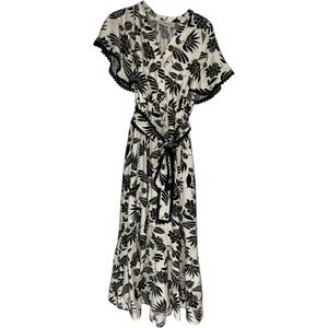 Callie Mac Maxi Dress Women S White Black Floral Lace Trim Flutter Sleeve Belted
